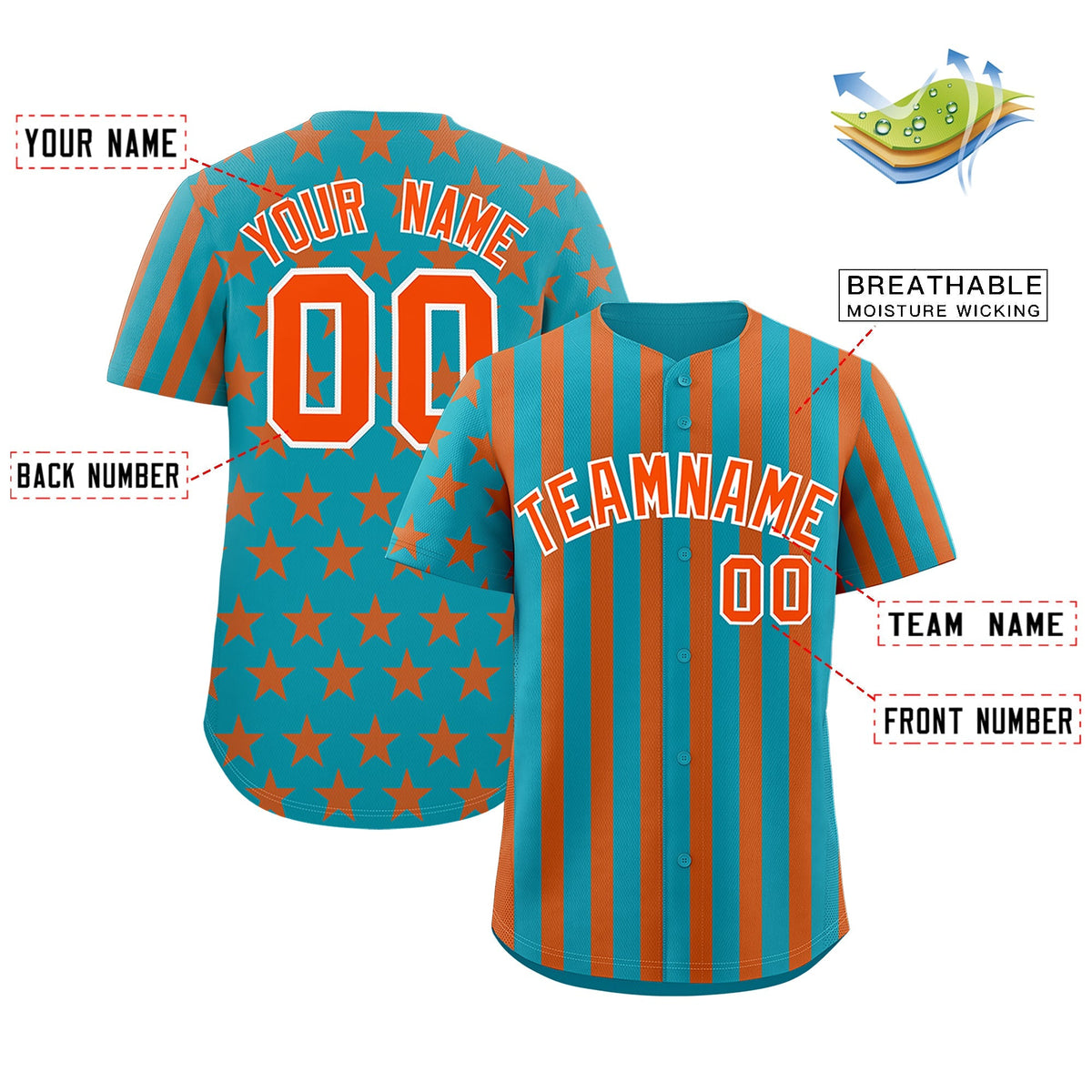 Custom Aqua Orange American Flag Graffiti Pattern Baseball Jersey| KXKSHOP