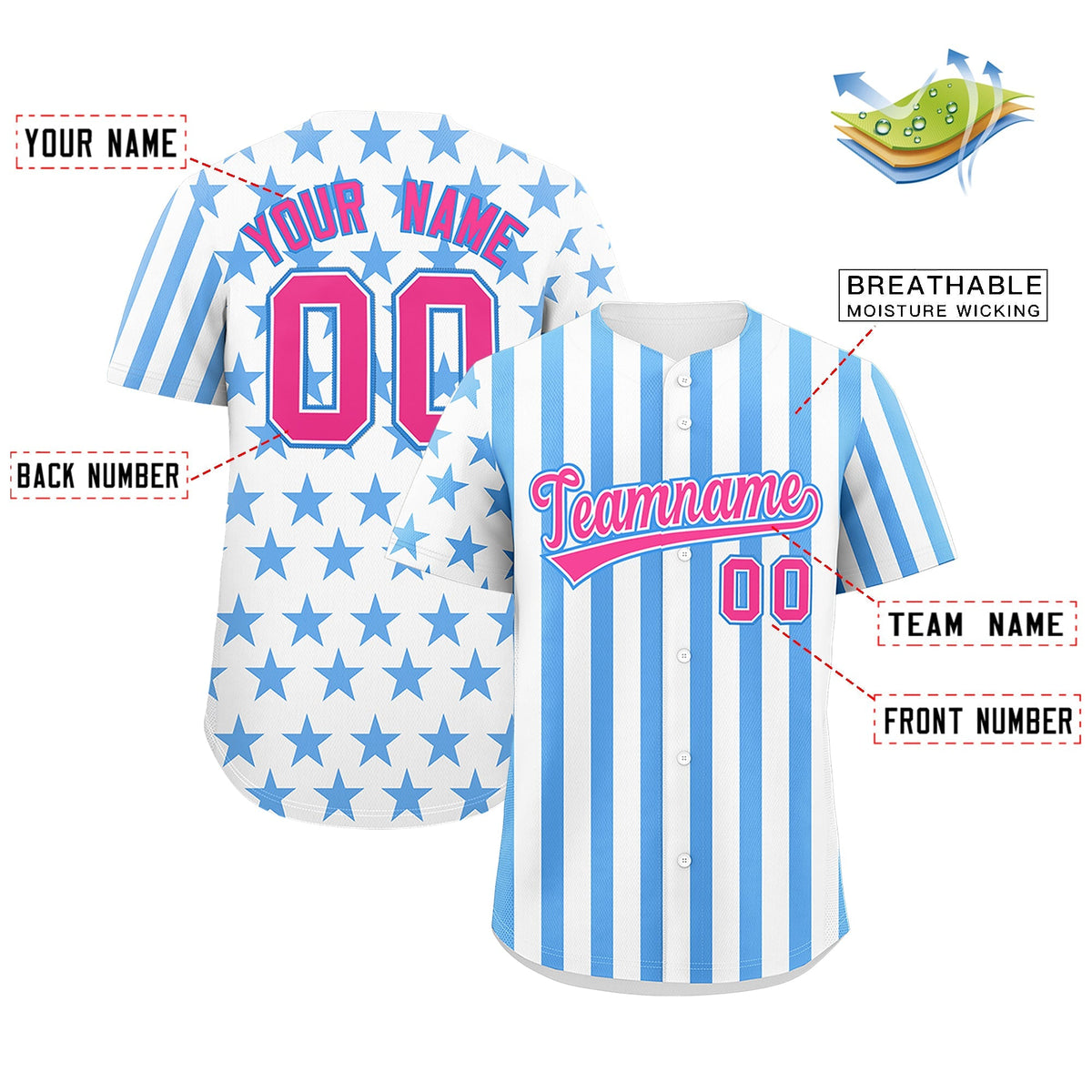 Custom White Powder Blue American Flag Graffiti Pattern Baseball Jersey| KXKSHOP