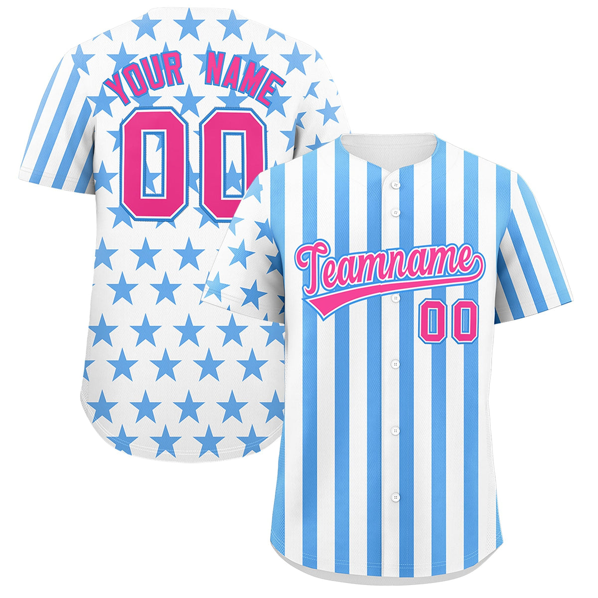 Custom White Powder Blue American Flag Graffiti Pattern Baseball Jersey| KXKSHOP