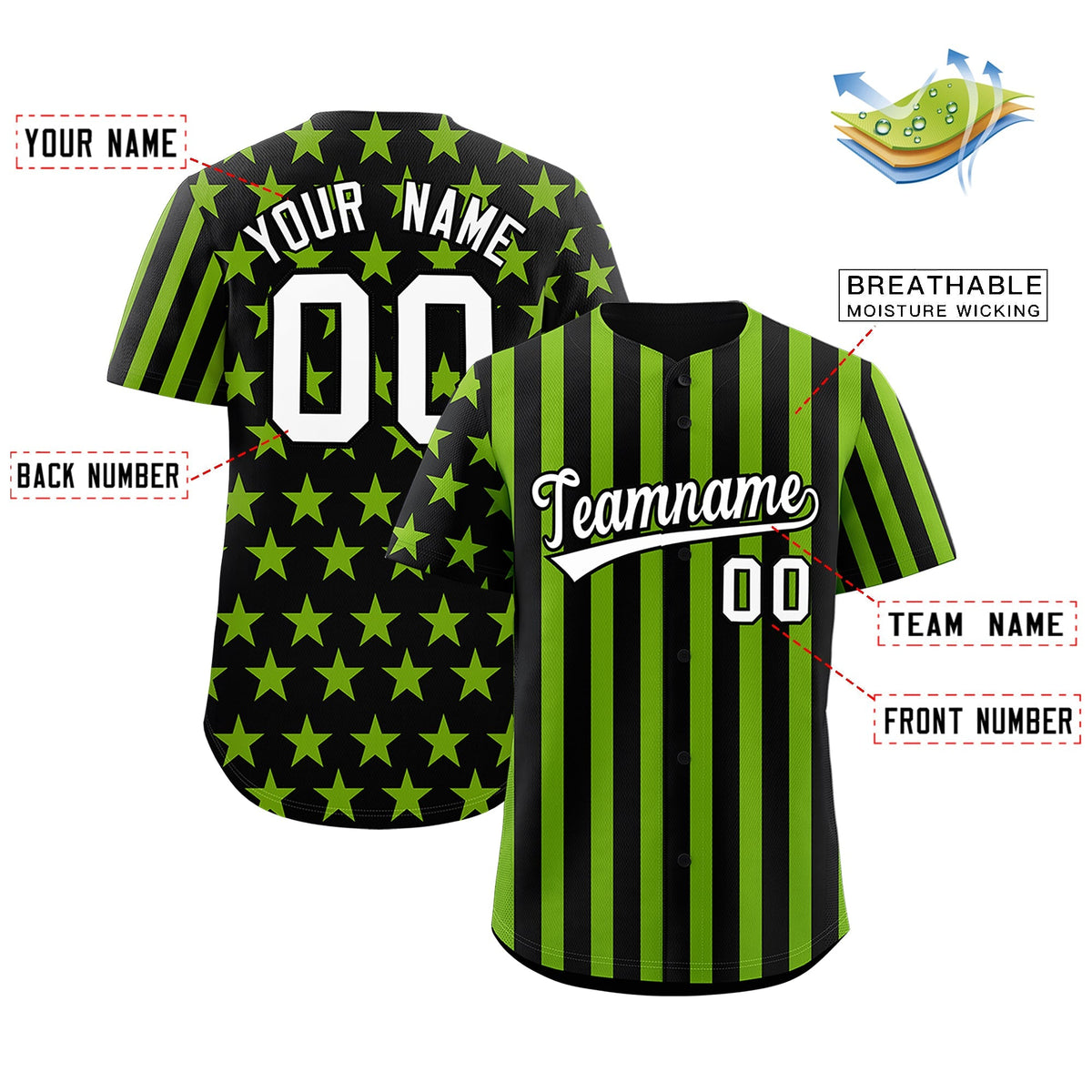 Custom Black Neon Green American Flag Graffiti Pattern Baseball Jersey| KXKSHOP