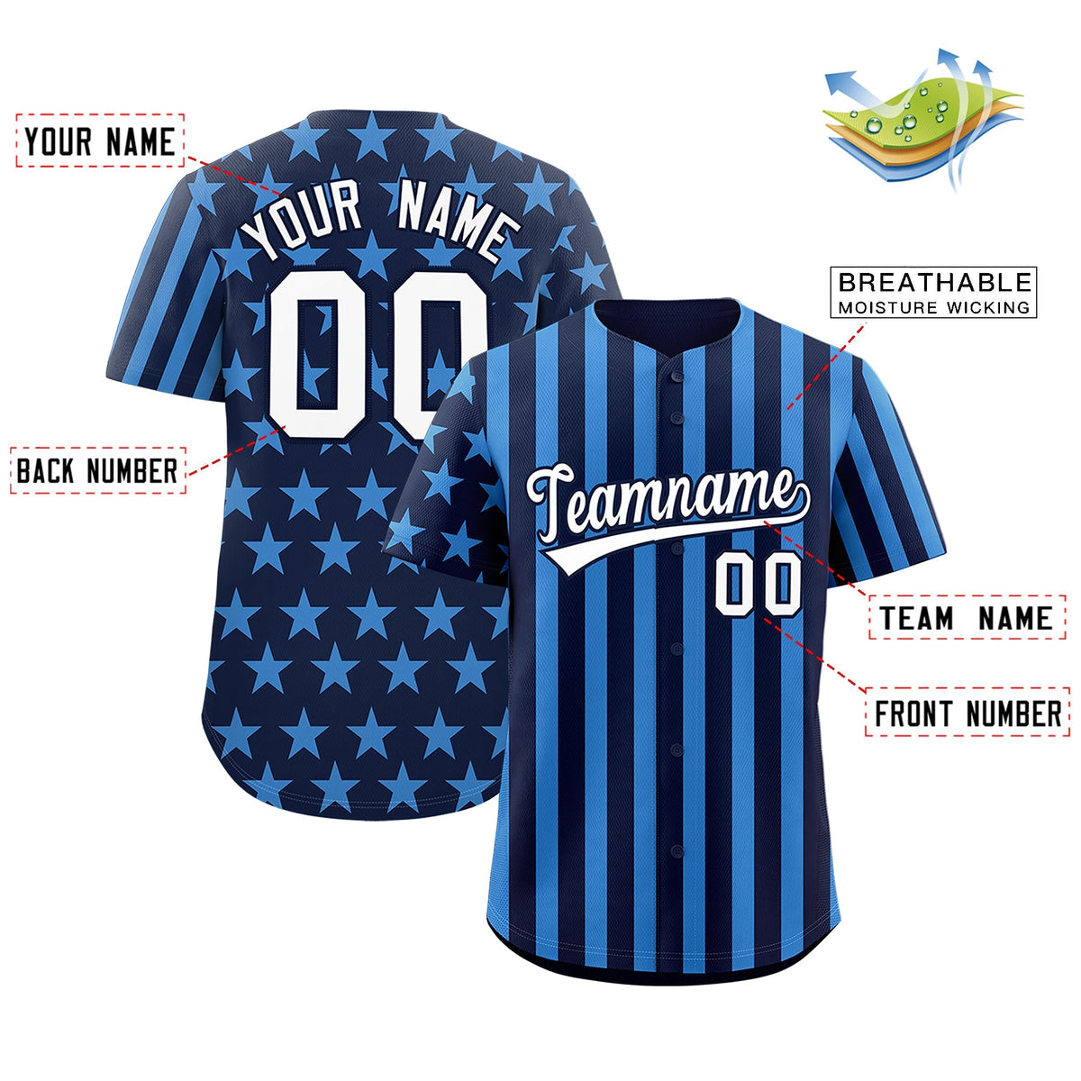 Custom Navy Powder Blue American Flag Graffiti Pattern Baseball Jersey| KXKSHOP