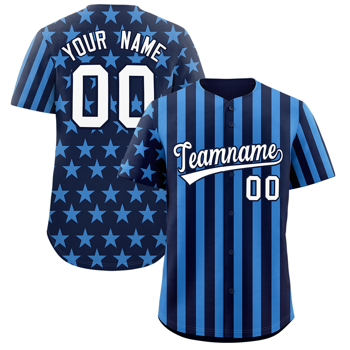 Custom Navy Powder Blue American Flag Graffiti Pattern Baseball Jersey| KXKSHOP