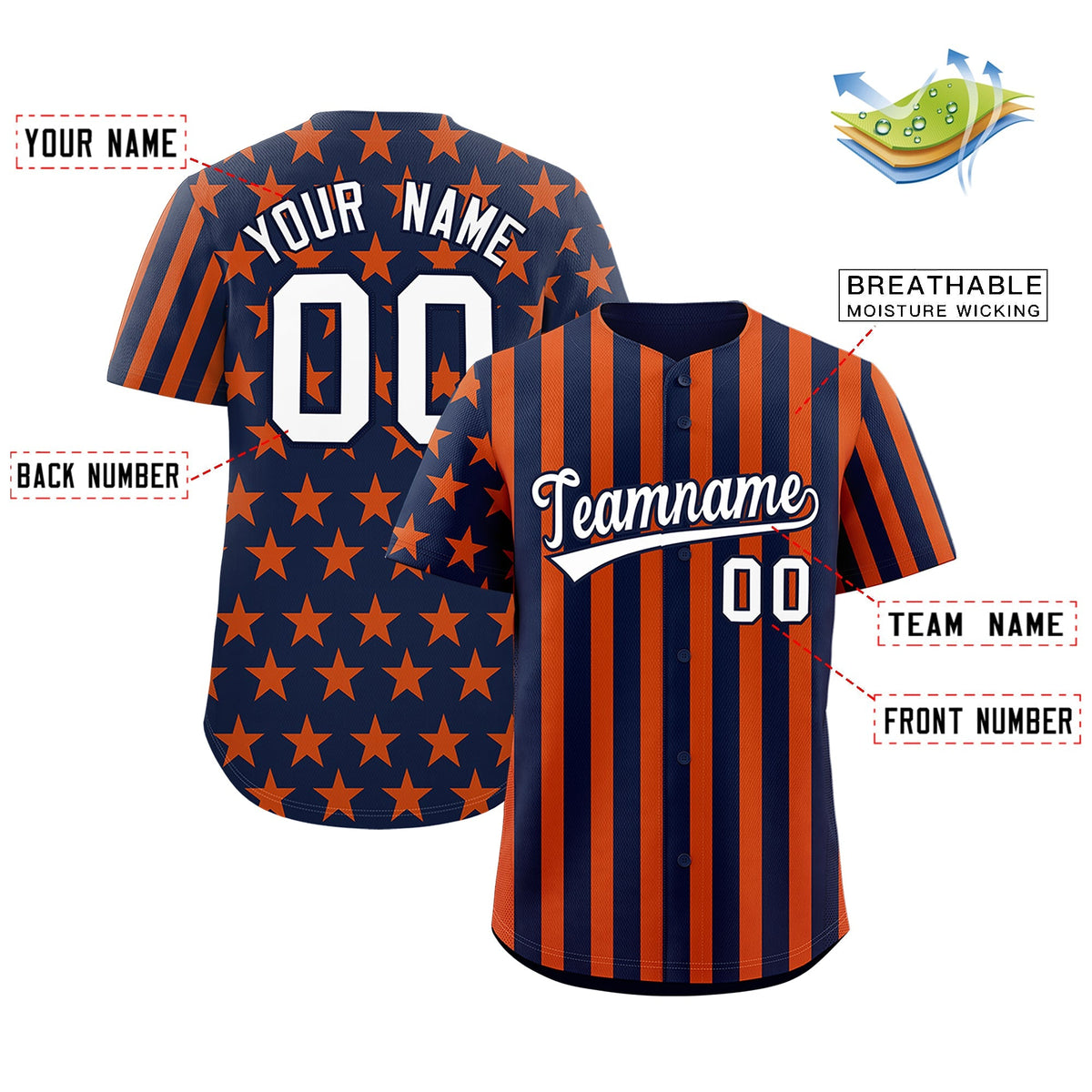 Custom Navy Orange American Flag Graffiti Pattern Baseball Jersey| KXKSHOP
