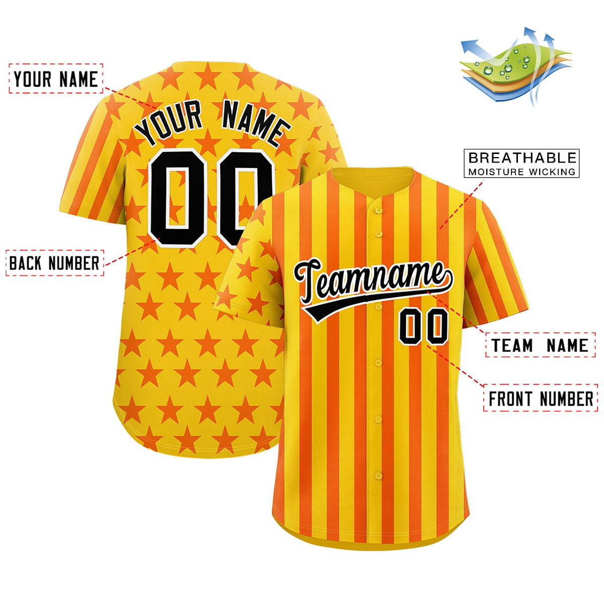 Custom Gold Orange American Flag Graffiti Pattern Baseball Jersey| KXKSHOP