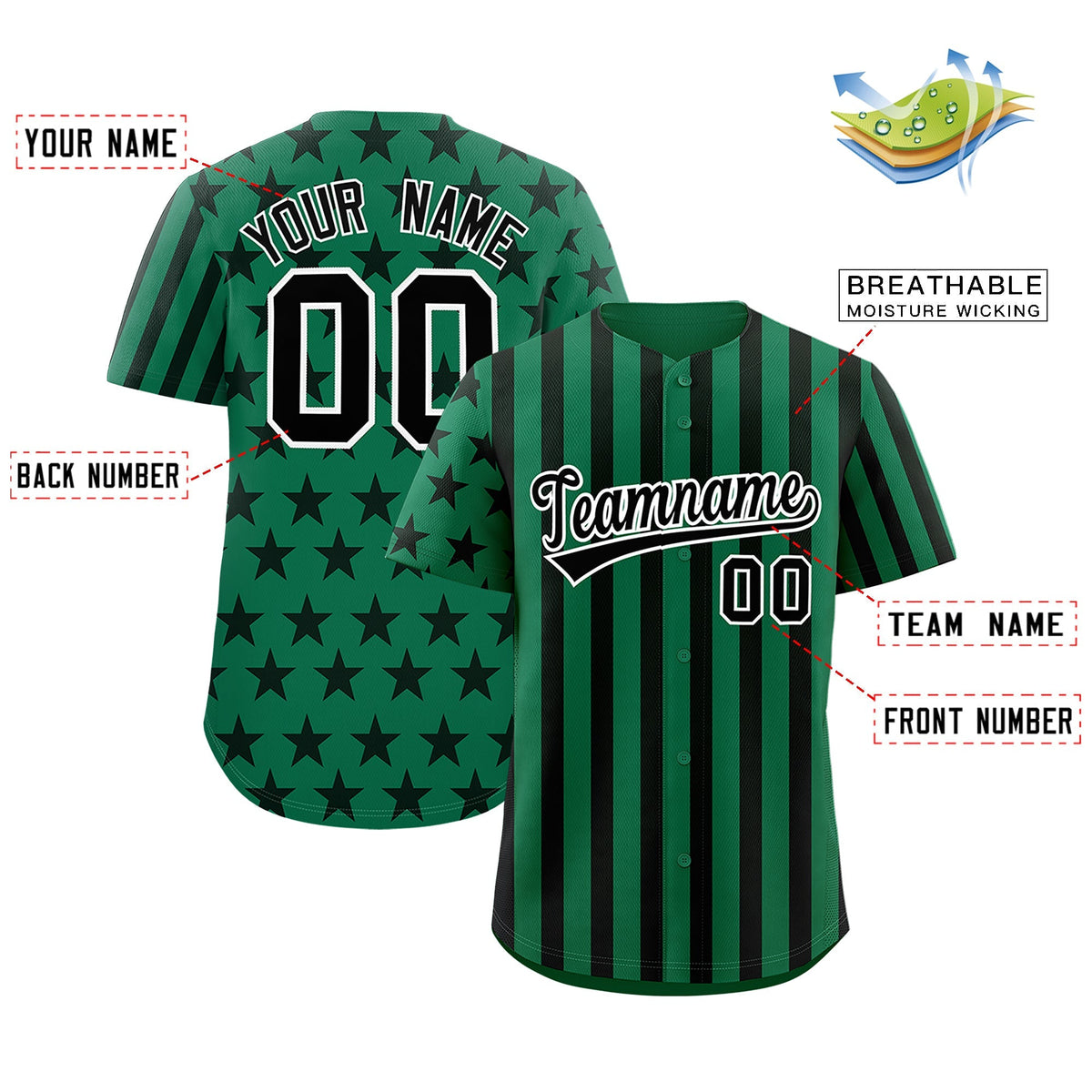 Custom Kelly Green Black American Flag Graffiti Pattern Baseball Jersey| KXKSHOP