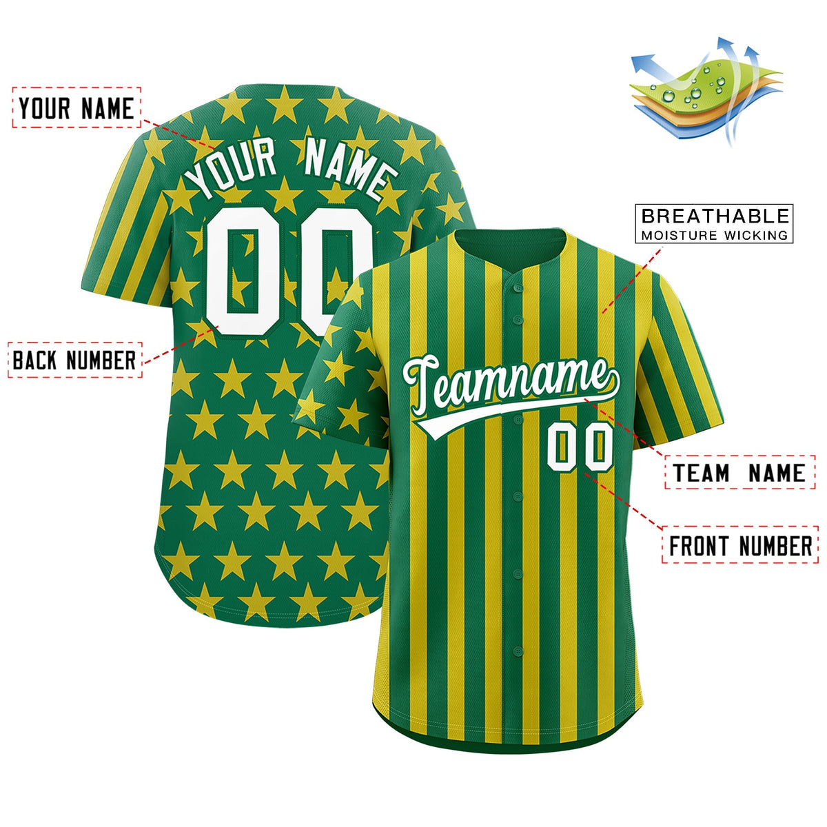 Custom Kelly Green Gold American Flag Graffiti Pattern Baseball Jersey| KXKSHOP
