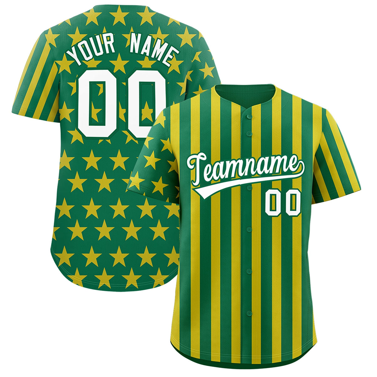 Custom Kelly Green Gold American Flag Graffiti Pattern Baseball Jersey| KXKSHOP