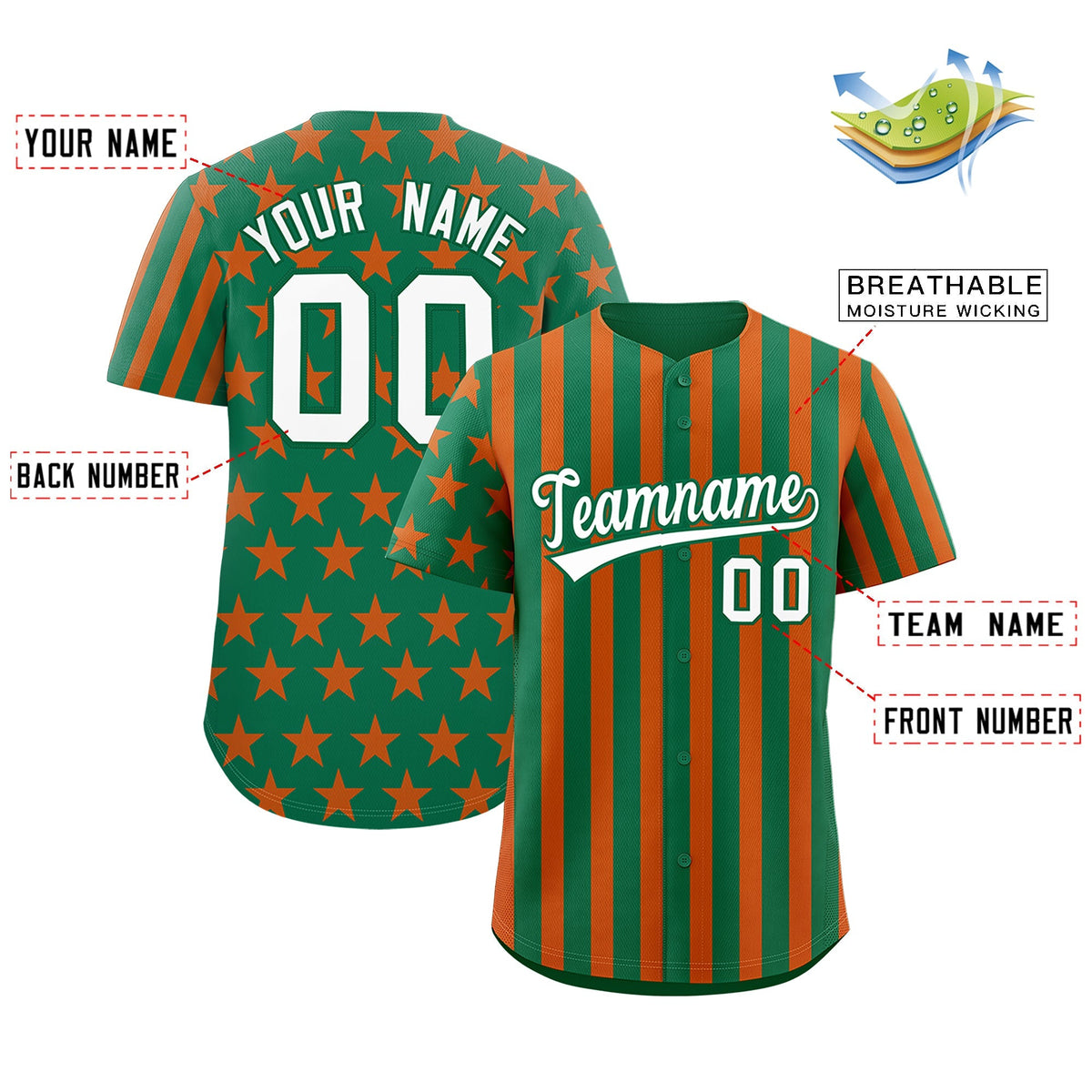Custom Kelly Green Orange American Flag Graffiti Pattern Baseball Jersey| KXKSHOP