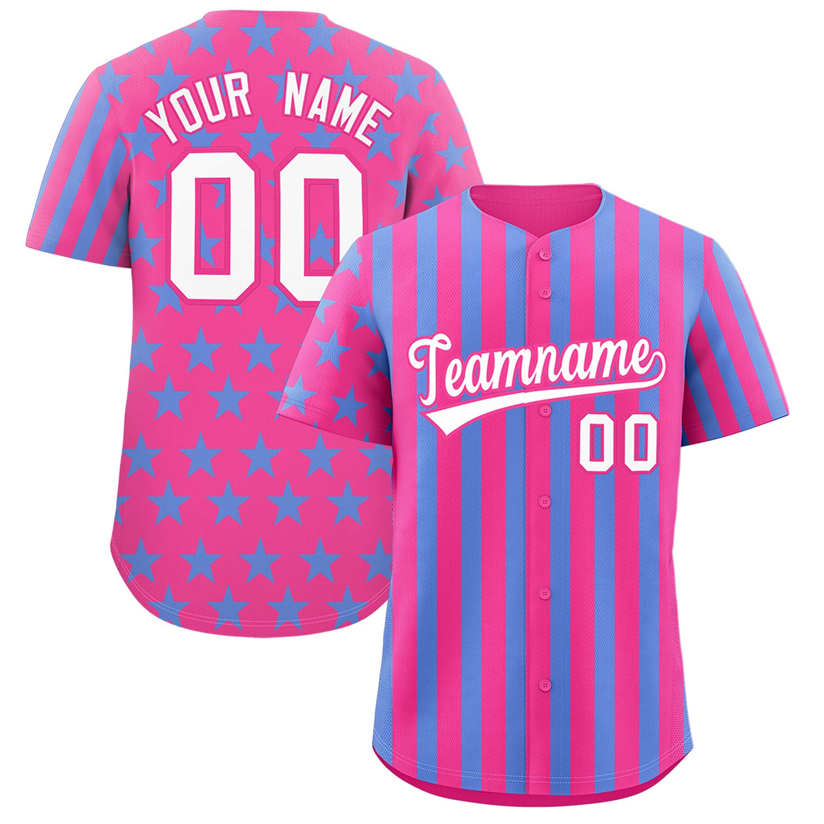 Custom Pink Powder Blue American Flag Graffiti Pattern Baseball Jersey| KXKSHOP
