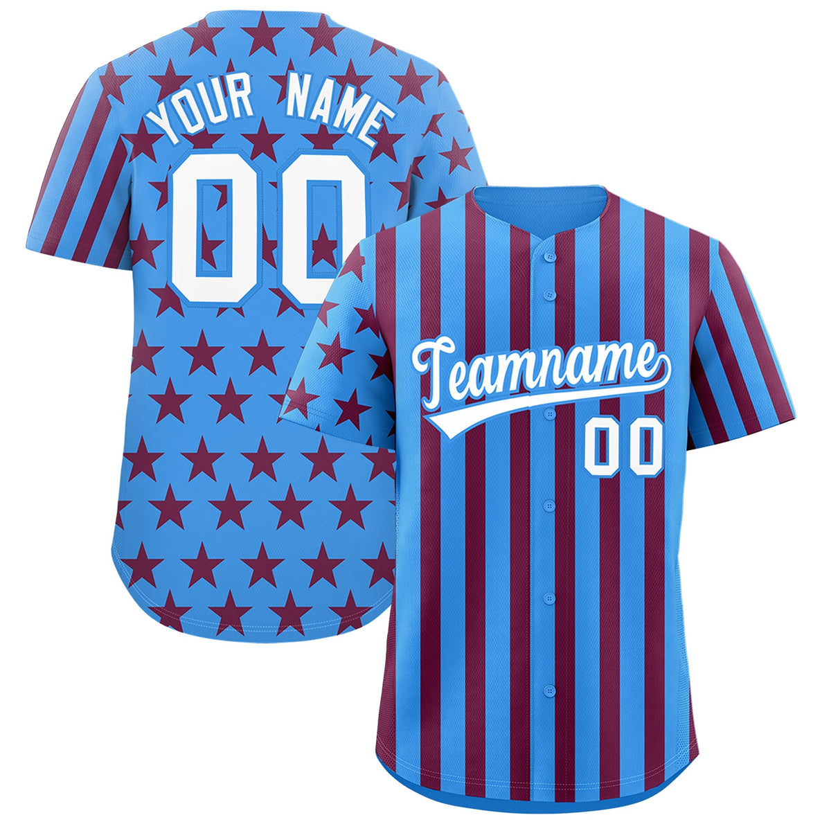 Custom Powder Blue Crimson American Flag Graffiti Pattern Baseball Jersey| KXKSHOP