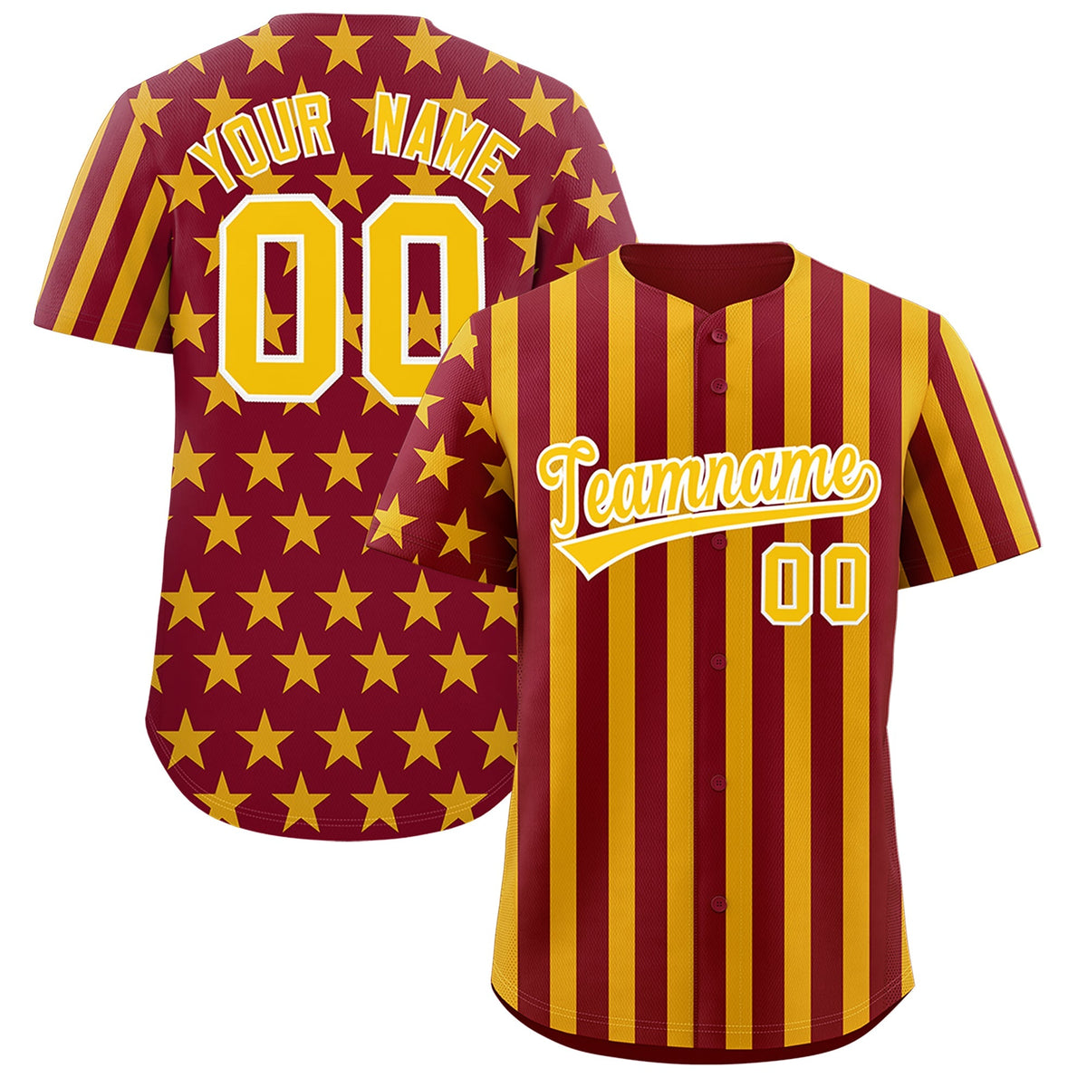 Custom Crimson Gold American Flag Graffiti Pattern Baseball Jersey| KXKSHOP