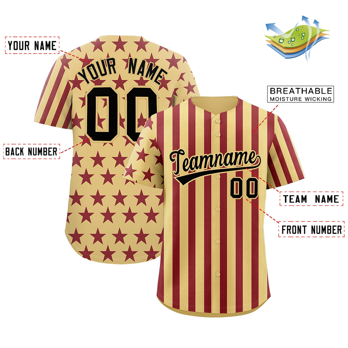 Custom Khaki Crimson American Flag Graffiti Pattern Baseball Jersey| KXKSHOP