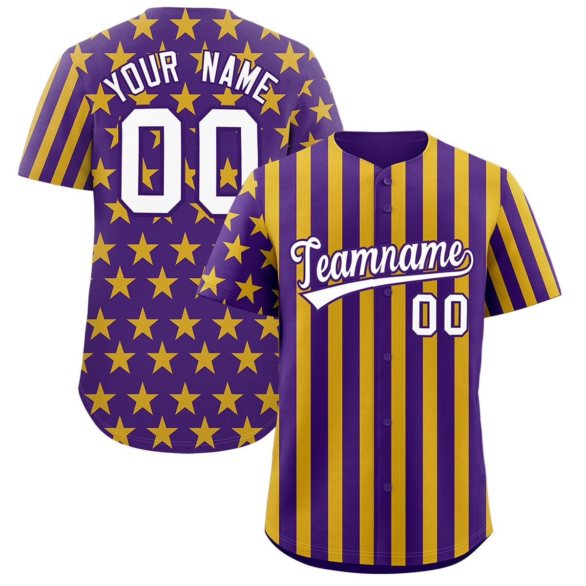 Custom Purple Gold American Flag Graffiti Pattern Baseball Jersey| KXKSHOP