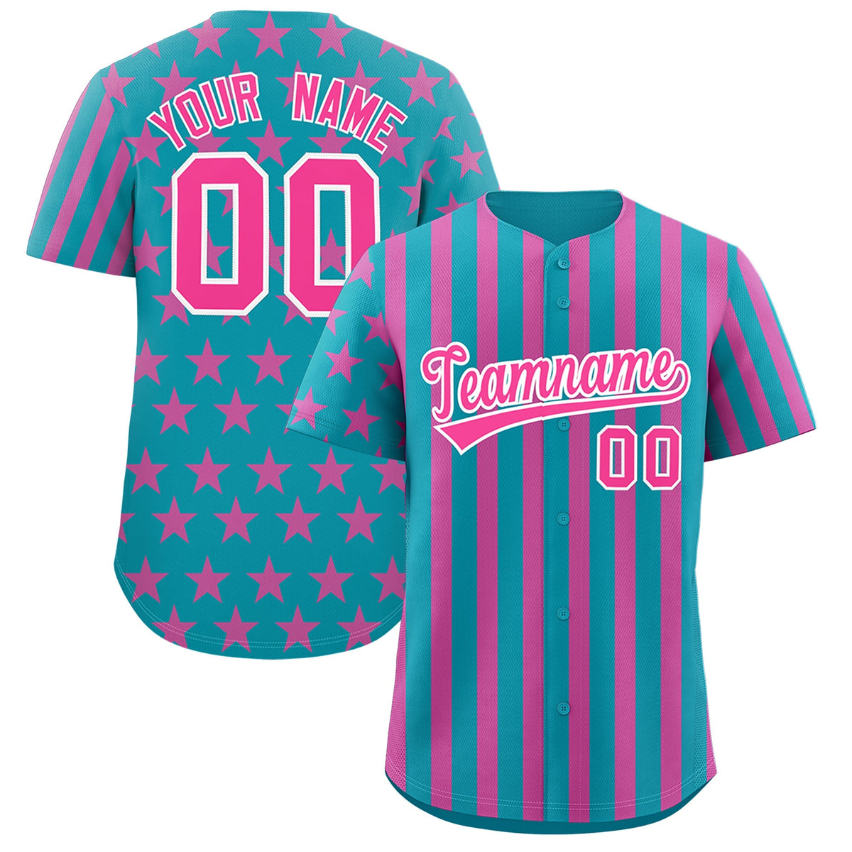 Custom Teal Pink American Flag Graffiti Pattern Baseball Jersey| KXKSHOP