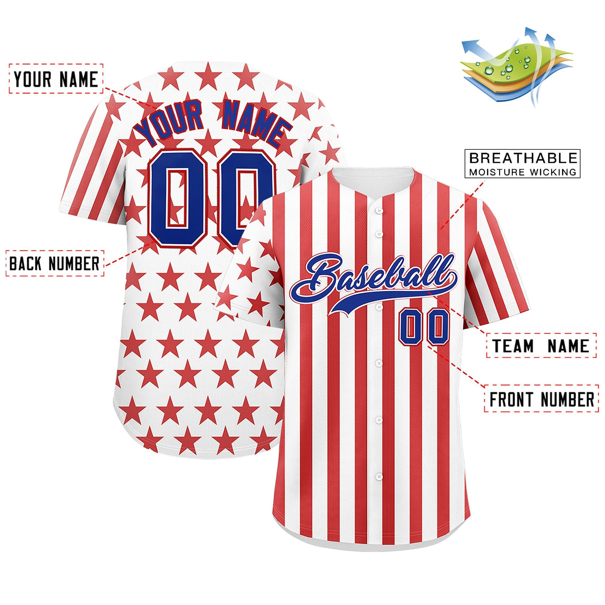 Custom White Red American Flag Graffiti Pattern Baseball Jersey| KXKSHOP