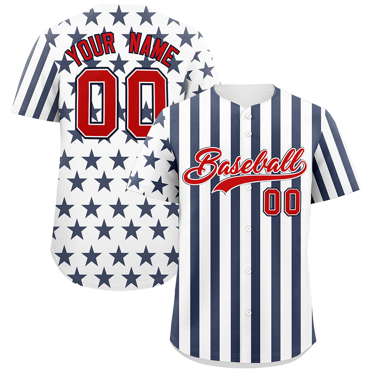Custom White Navy American Flag Graffiti Pattern Baseball Jersey| KXKSHOP