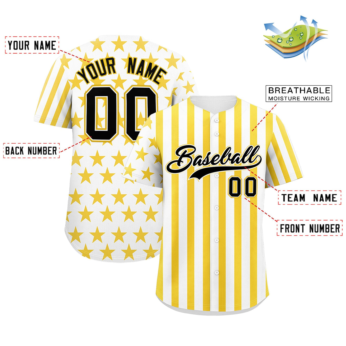 Custom White Gold American Flag Graffiti Pattern Baseball Jersey| KXKSHOP