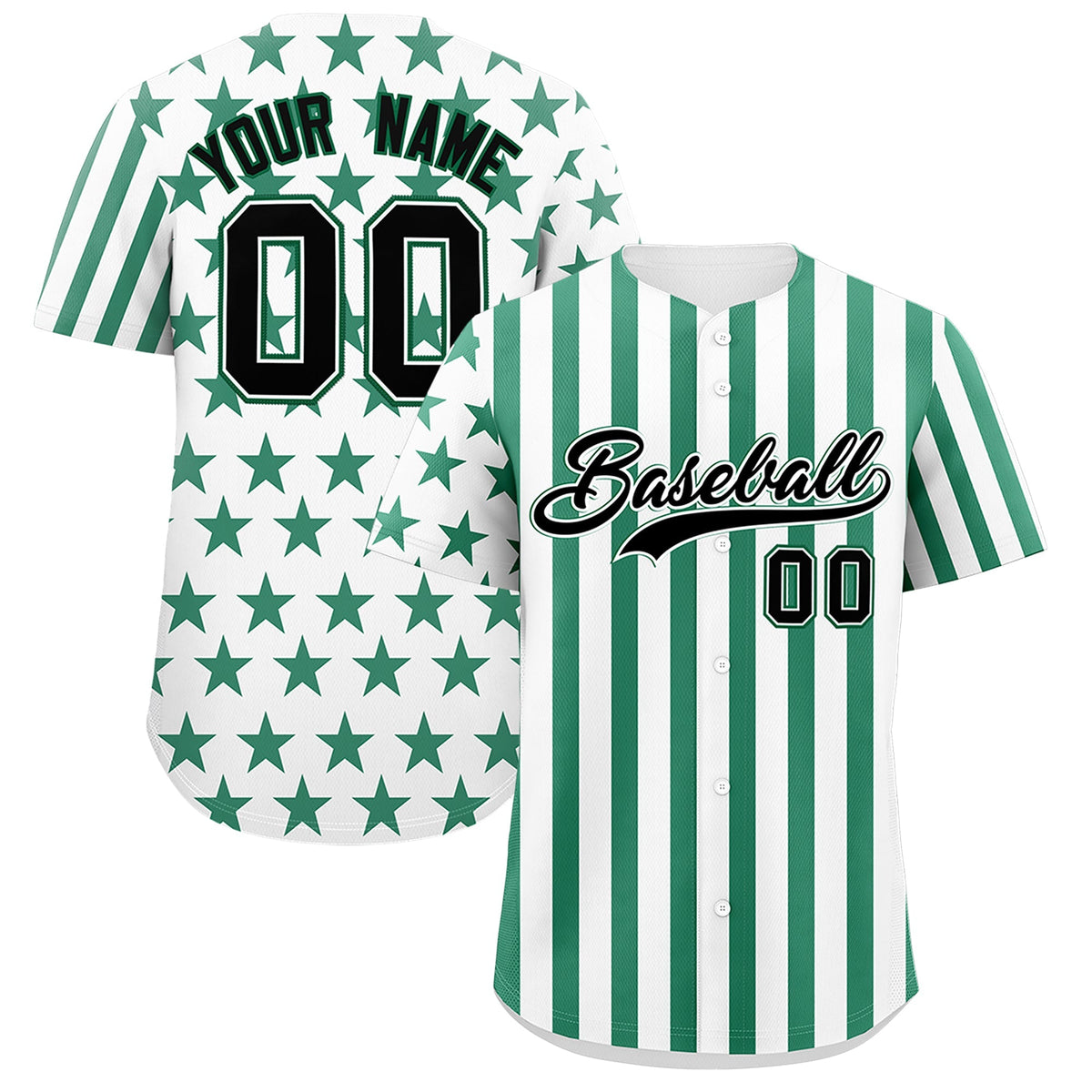 Custom White Kelly Green American Flag Graffiti Pattern Baseball Jersey| KXKSHOP