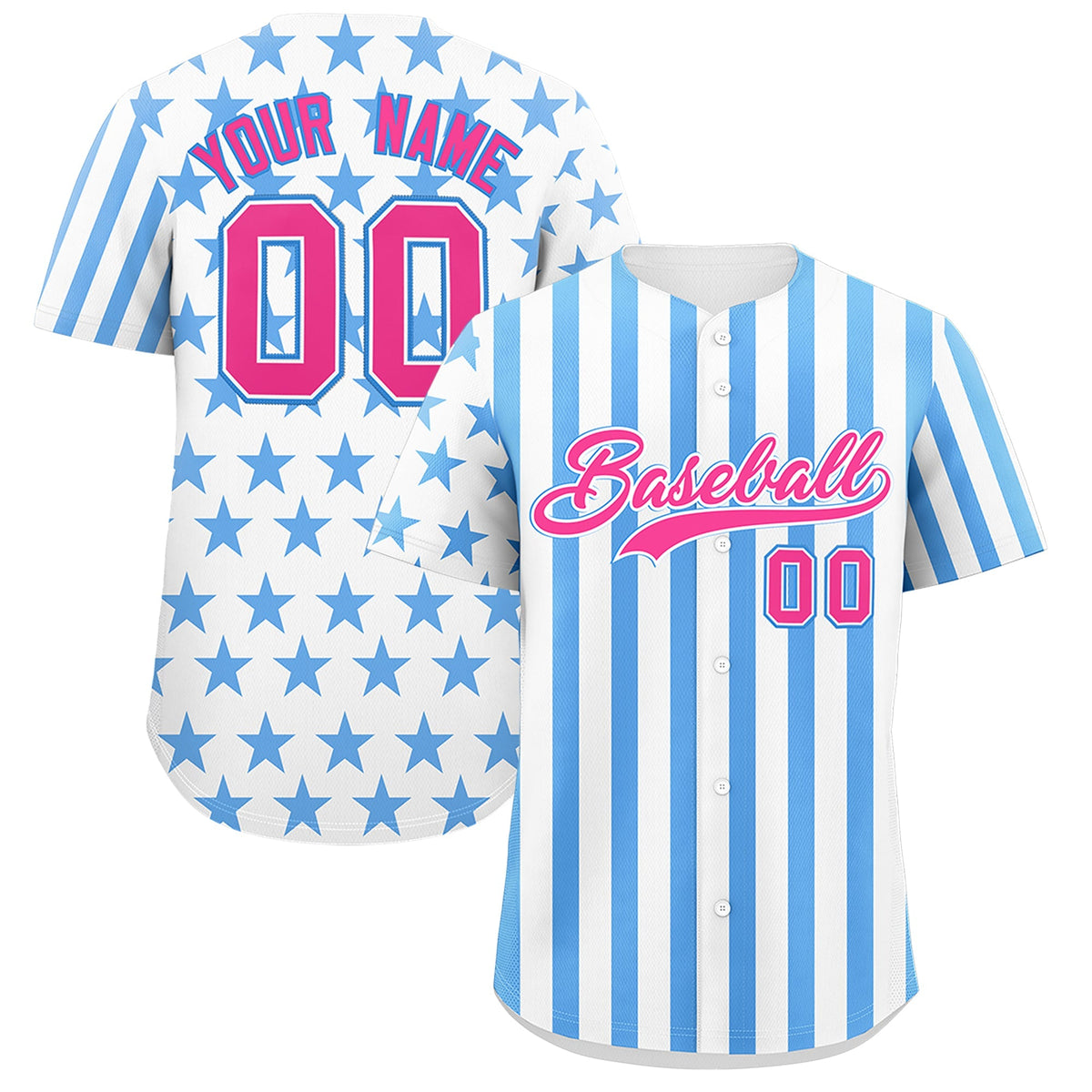 Custom White Powder Blue American Flag Graffiti Pattern Baseball Jersey| KXKSHOP