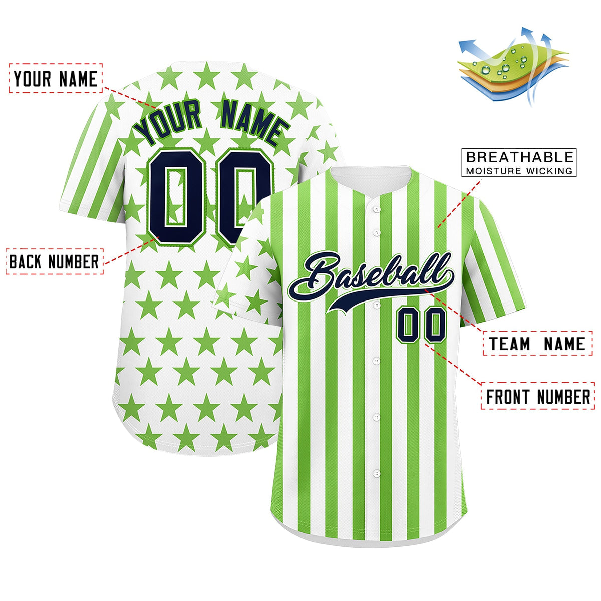 Custom White Neon Green American Flag Graffiti Pattern Baseball Jersey| KXKSHOP