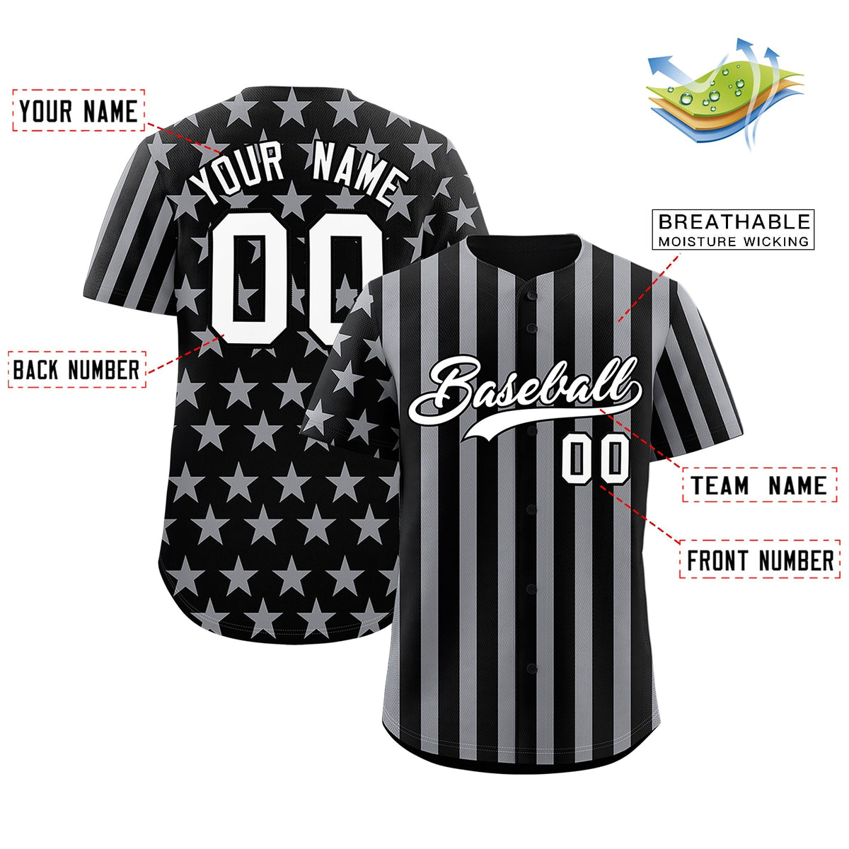 Custom Black Gray American Flag Graffiti Pattern Baseball Jersey| KXKSHOP