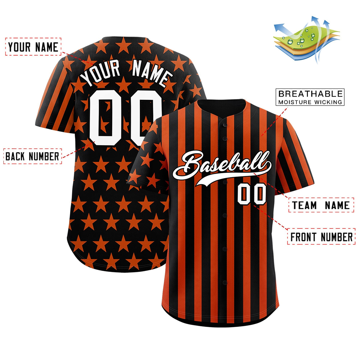 Custom Black Orange American Flag Graffiti Pattern Baseball Jersey| KXKSHOP