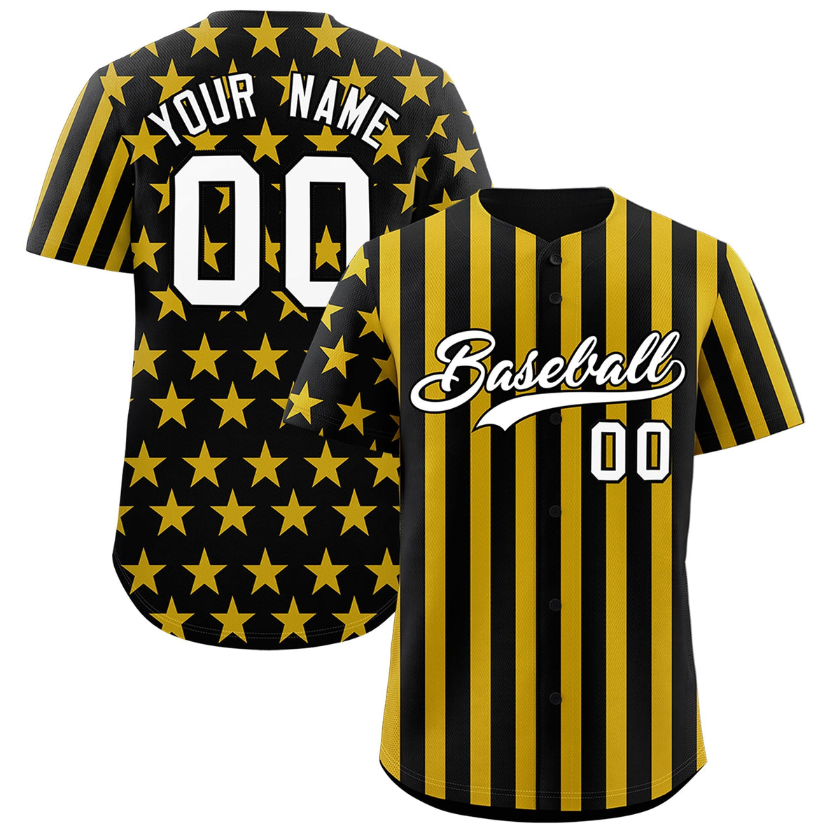 Custom Black Gold American Flag Graffiti Pattern Baseball Jersey| KXKSHOP