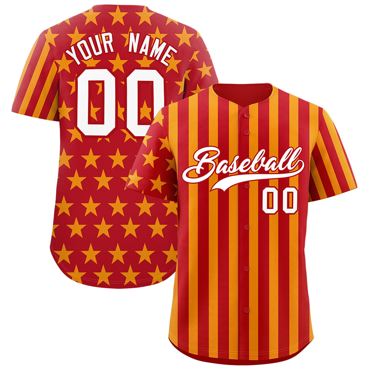 Custom Red Yellow American Flag Graffiti Pattern Baseball Jersey| KXKSHOP