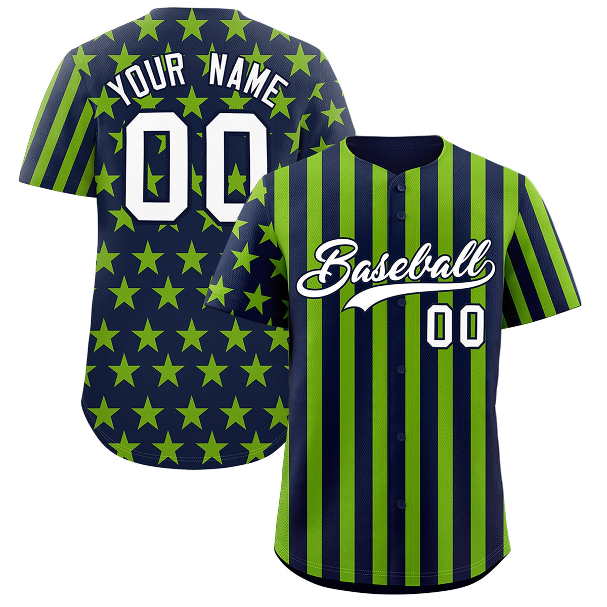 Custom Navy Neon Green American Flag Graffiti Pattern Baseball Jersey| KXKSHOP