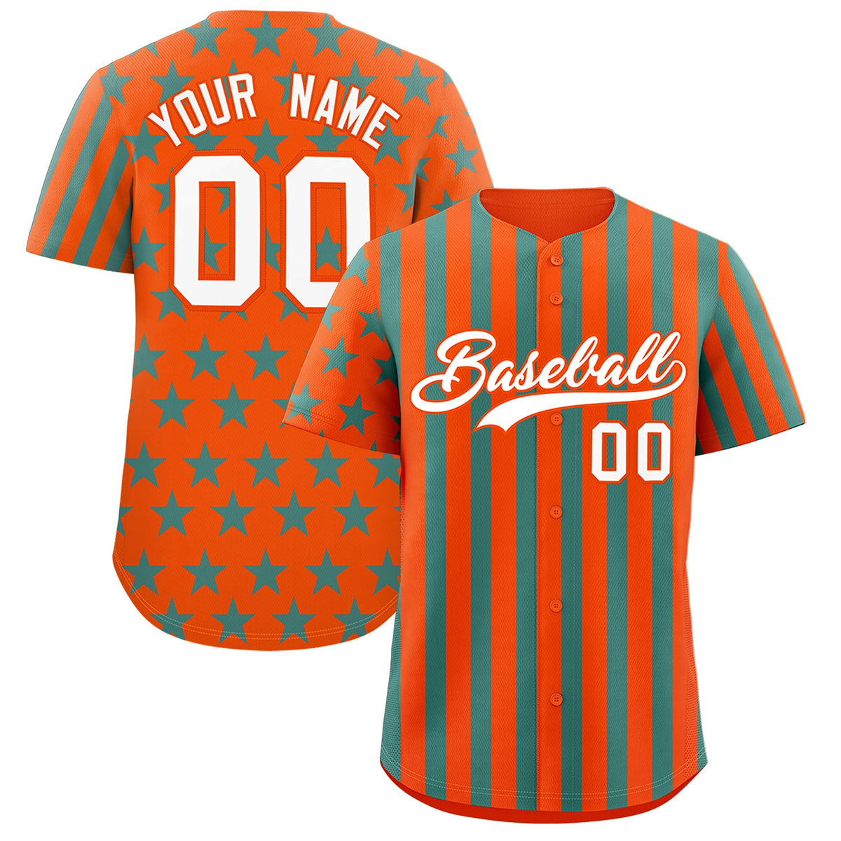 Custom Orange Aqua American Flag Graffiti Pattern Baseball Jersey| KXKSHOP