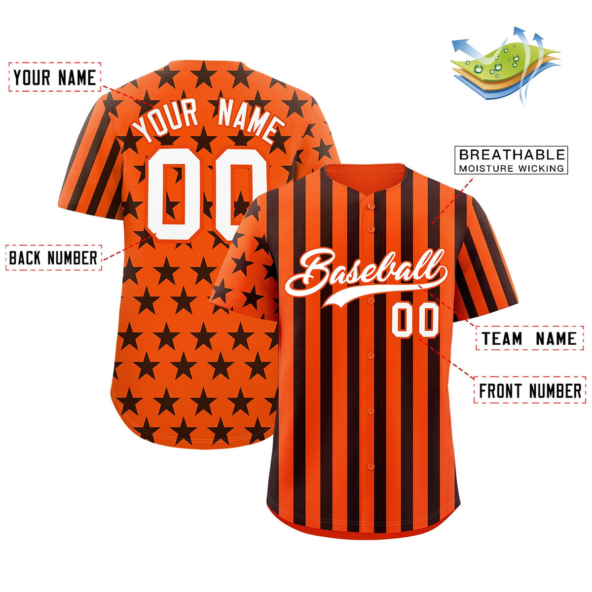 Custom Orange Black American Flag Graffiti Pattern Baseball Jersey| KXKSHOP