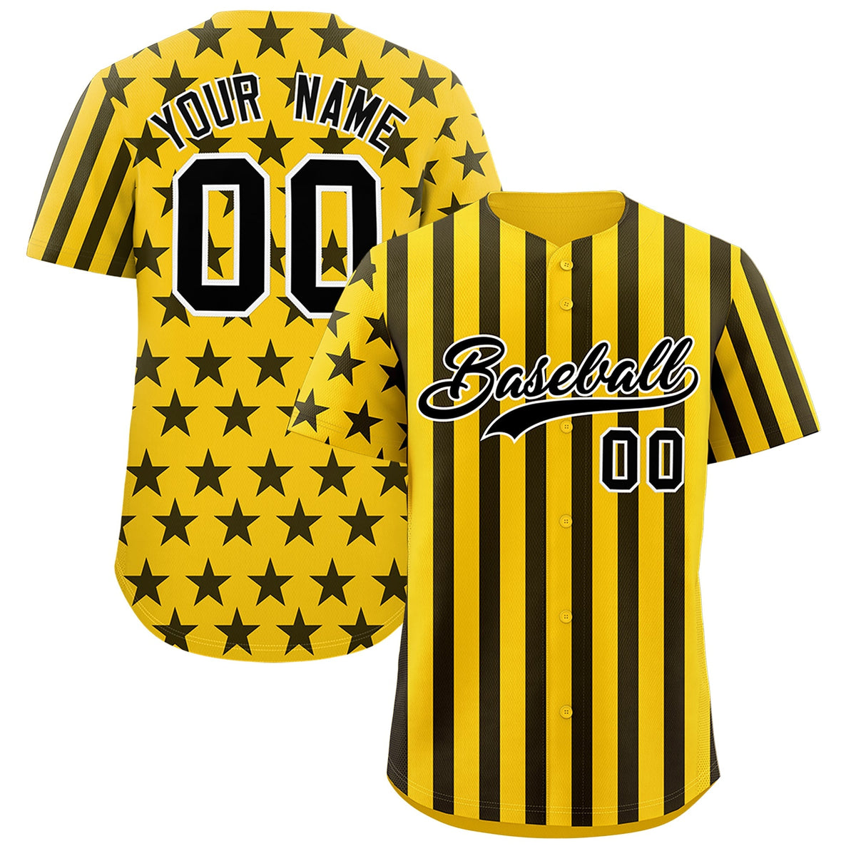 Custom Gold Black American Flag Graffiti Pattern Baseball Jersey| KXKSHOP