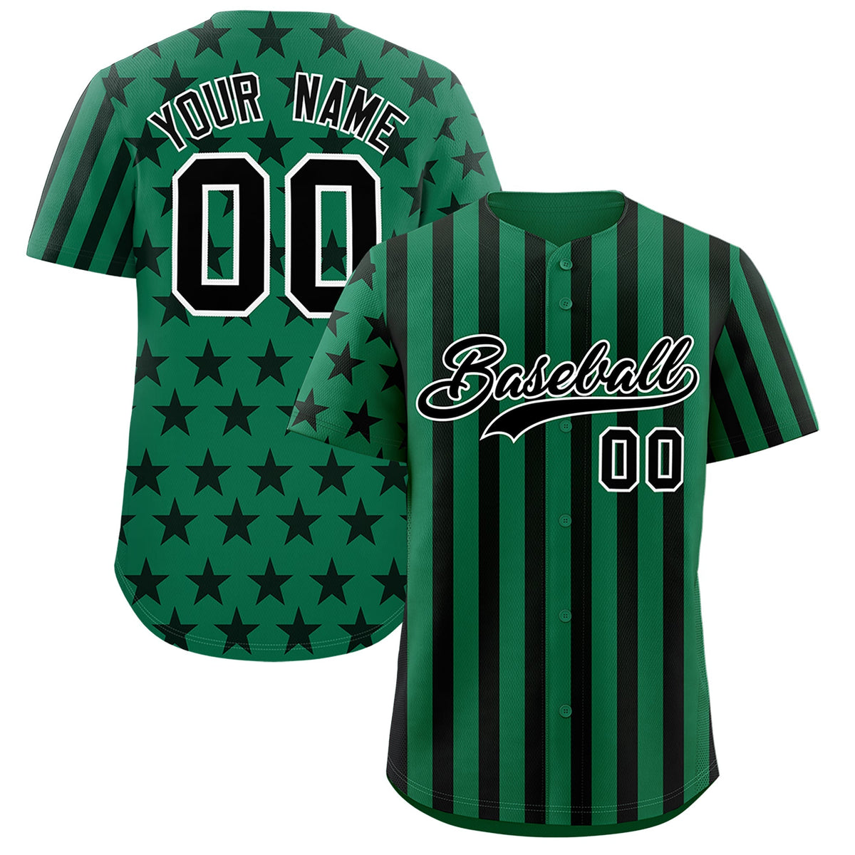 Custom Kelly Green Black American Flag Graffiti Pattern Baseball Jersey| KXKSHOP