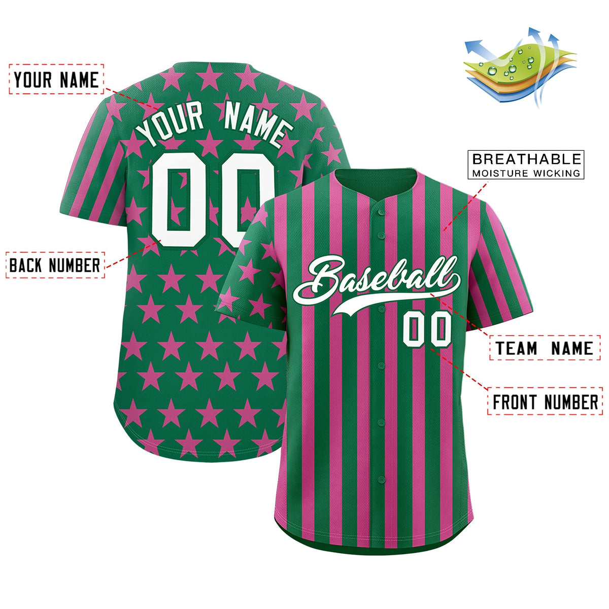 Custom Kelly Green Pink American Flag Graffiti Pattern Baseball Jersey| KXKSHOP