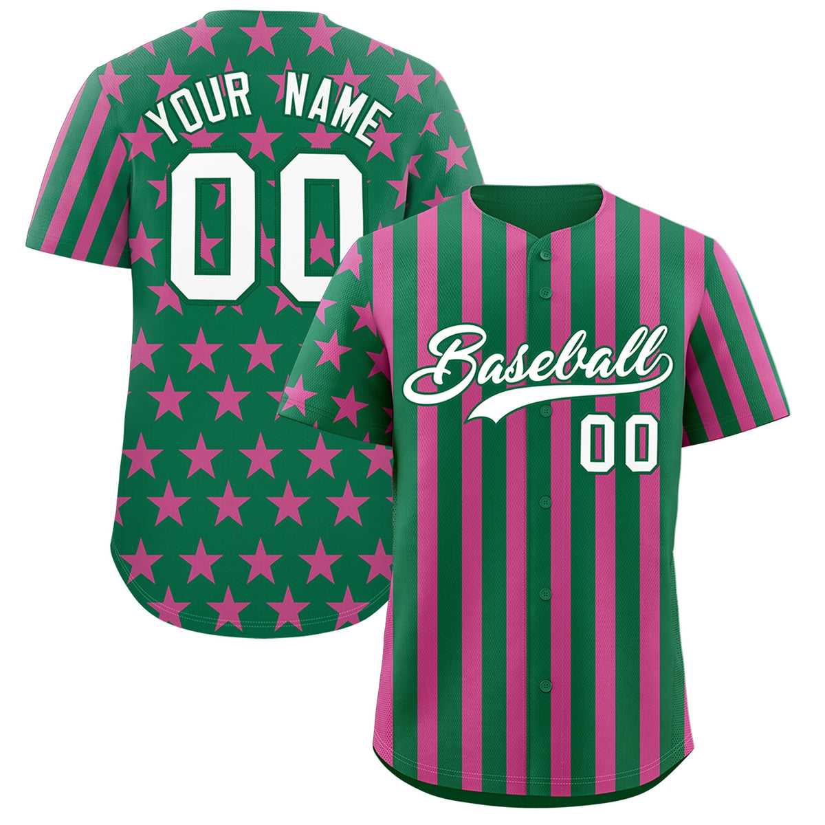 Custom Kelly Green Pink American Flag Graffiti Pattern Baseball Jersey| KXKSHOP