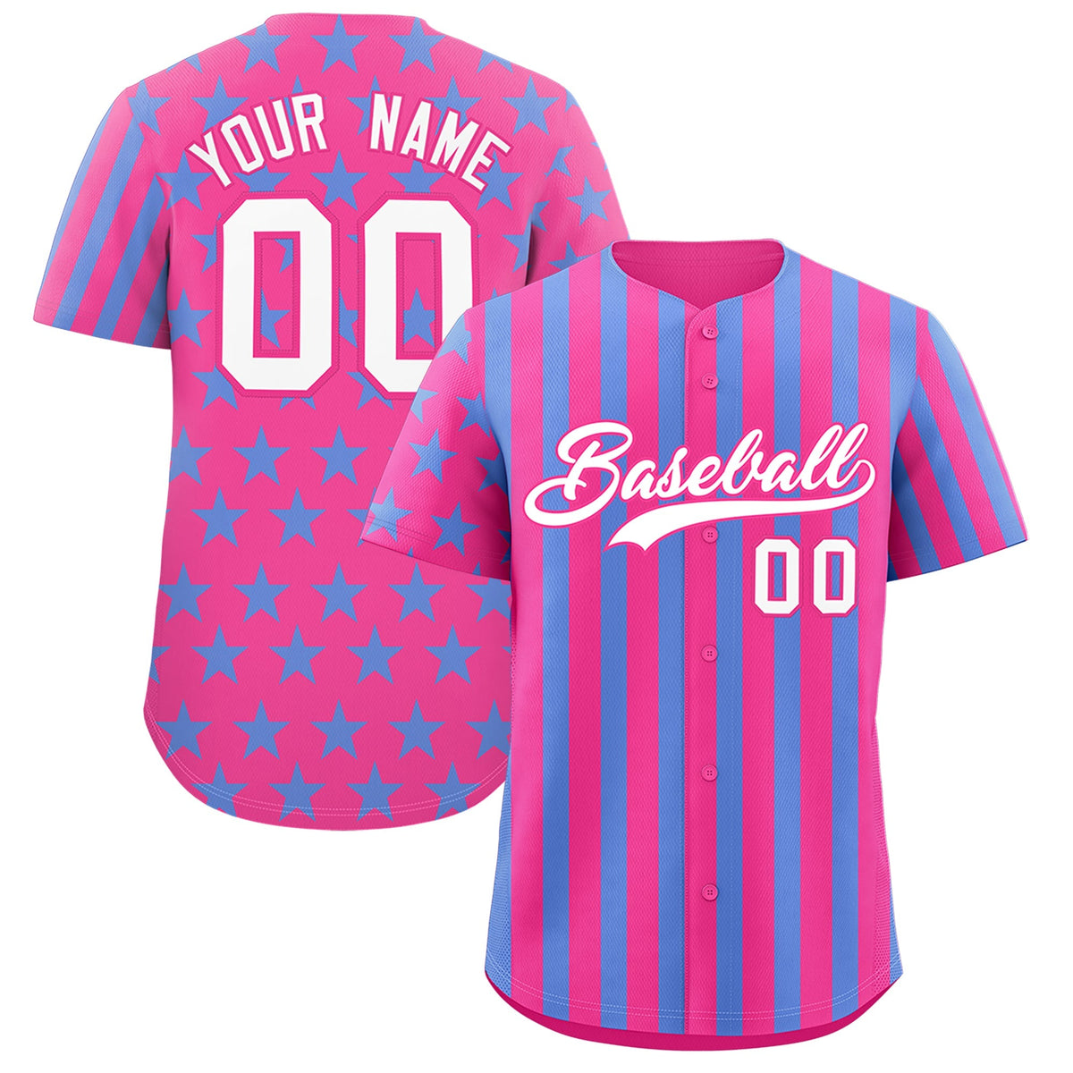 Custom Pink Powder Blue American Flag Graffiti Pattern Baseball Jersey| KXKSHOP