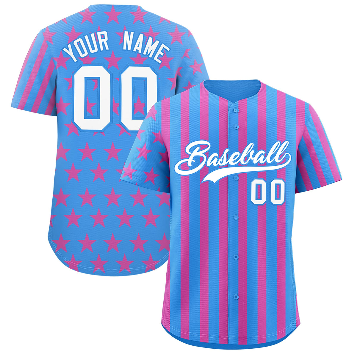 Custom Powder Blue Pink American Flag Graffiti Pattern Baseball Jersey| KXKSHOP