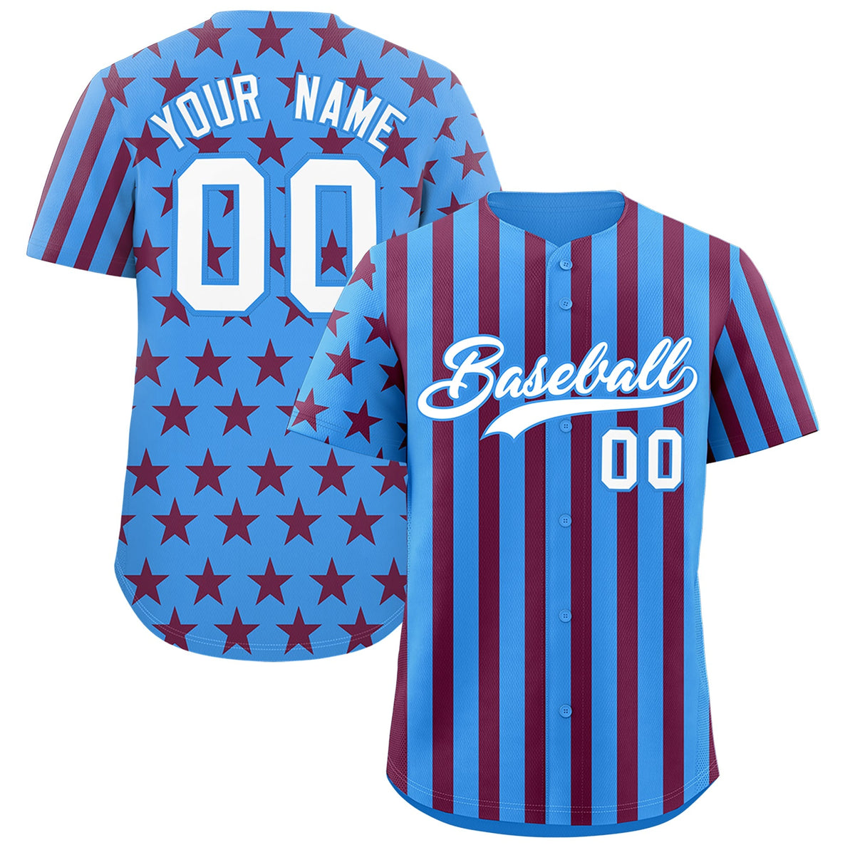 Custom Powder Blue Crimson American Flag Graffiti Pattern Baseball Jersey| KXKSHOP