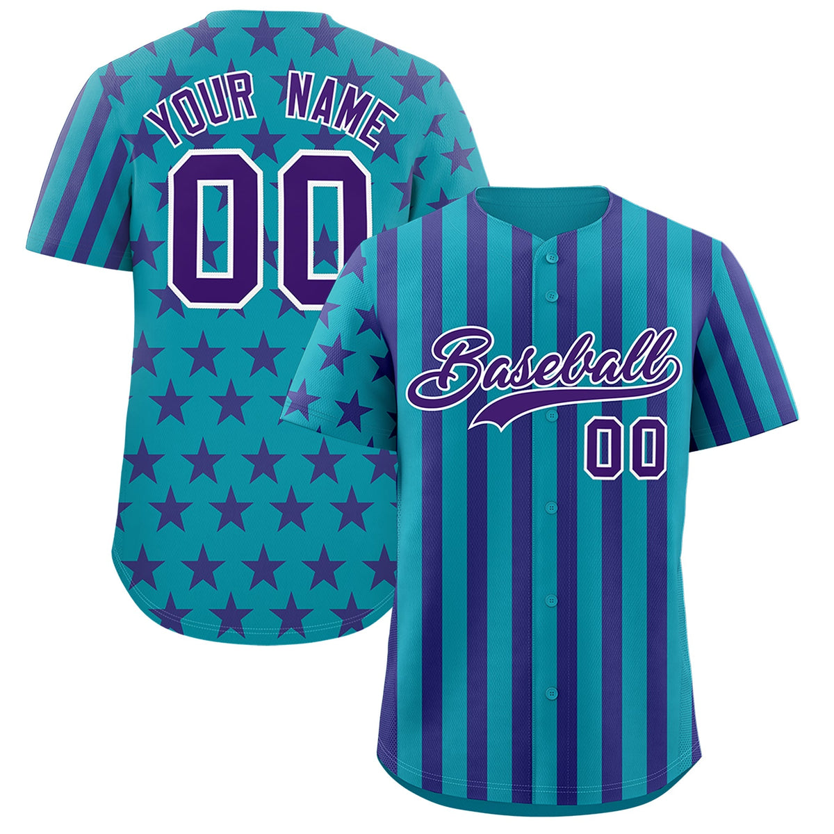 Custom Teal Purple American Flag Graffiti Pattern Baseball Jersey| KXKSHOP