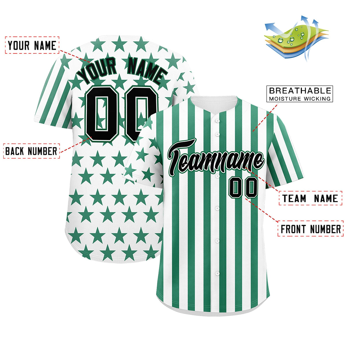Custom White Kelly Green American Flag Graffiti Pattern Baseball Jersey| KXKSHOP
