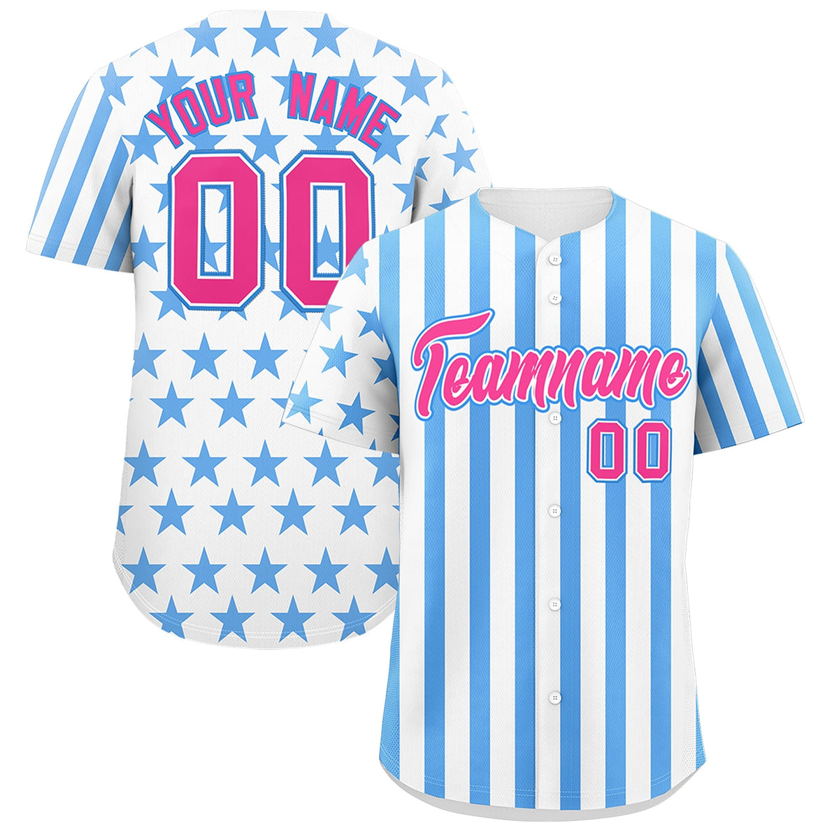 Custom White Powder Blue American Flag Graffiti Pattern Baseball Jersey| KXKSHOP