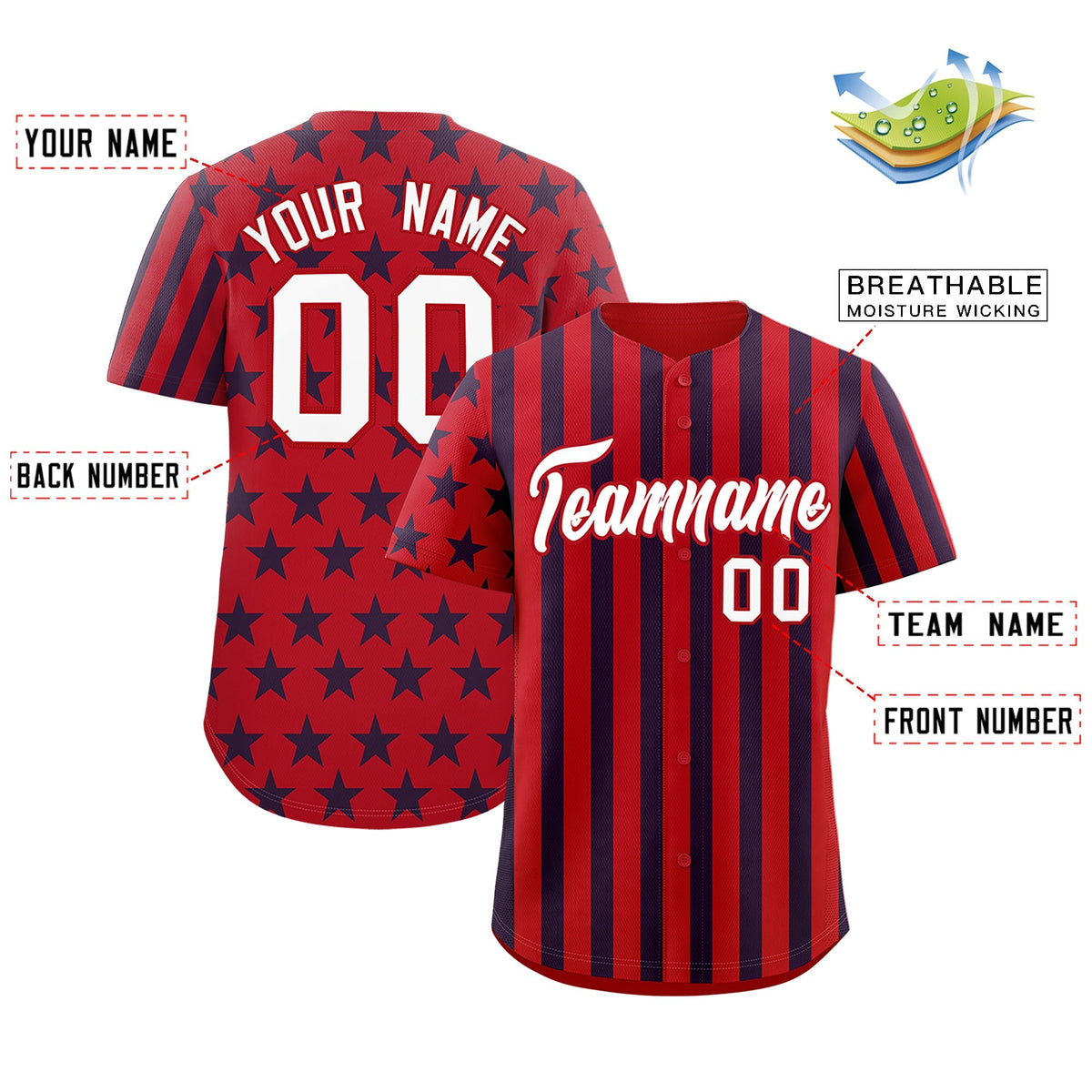 Custom Red Navy White American Flag Graffiti Pattern Baseball Jersey| KXKSHOP