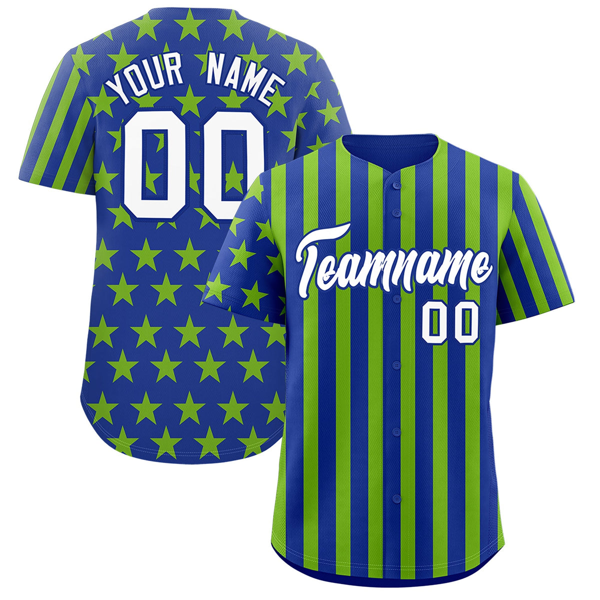 Custom Royal Blue Neon Green American Flag Graffiti Pattern Baseball Jersey| KXKSHOP