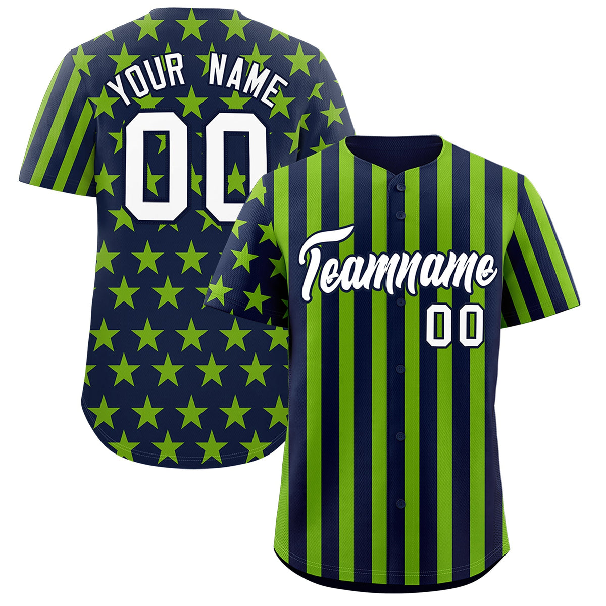 Custom Navy Neon Green American Flag Graffiti Pattern Baseball Jersey| KXKSHOP