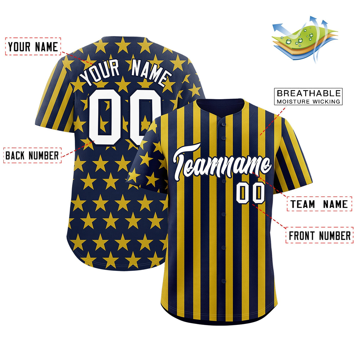 Custom Navy Gold White American Flag Graffiti Pattern Baseball Jersey| KXKSHOP