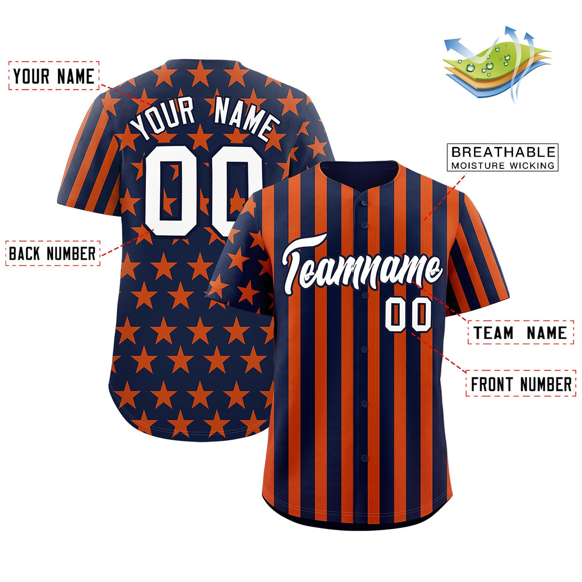 Custom Navy Orange American Flag Graffiti Pattern Baseball Jersey| KXKSHOP