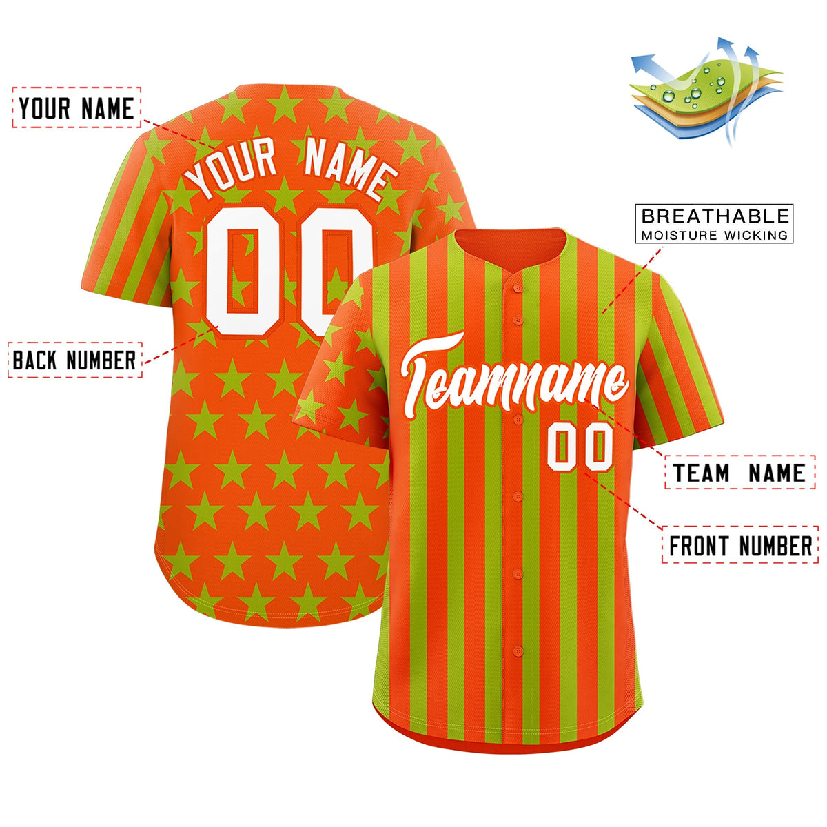 Custom Orange Neon Green American Flag Graffiti Pattern Baseball Jersey| KXKSHOP