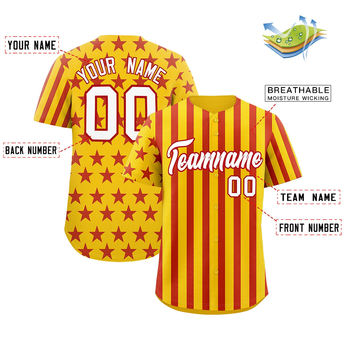 Custom Gold Red American Flag Graffiti Pattern Baseball Jersey| KXKSHOP