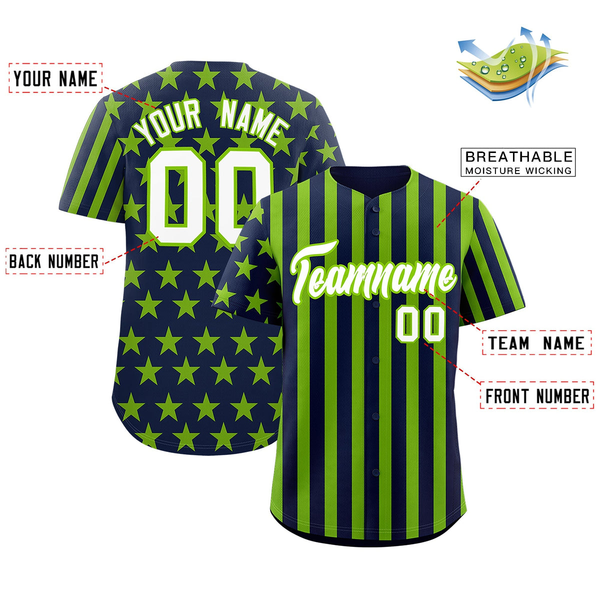 Custom Neon Green Navy American Flag Graffiti Pattern Baseball Jersey| KXKSHOP
