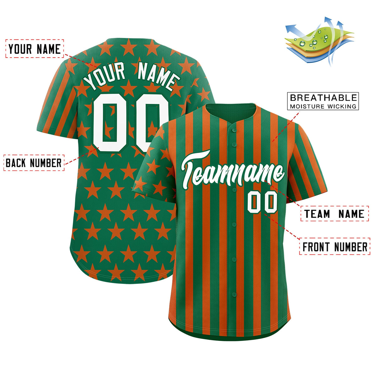 Custom Kelly Green Orange American Flag Graffiti Pattern Baseball Jersey| KXKSHOP
